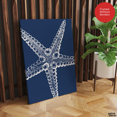 Beautiful White Starfish Design Over Blue Background | Abstract Fashion Artwork #00579