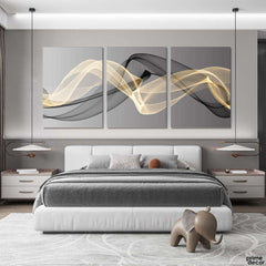 Black & Gold Line Waves (3 Panel) Nordic Wall Art - Prime Décor