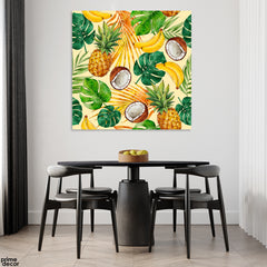 Fruits With Green Leaves Over Beige Background (Single Panel) Square Wall Art