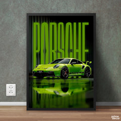 Green Porsche 911 GT3 With Typography | Cars Wall Art - Prime Décor