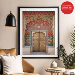 Aesthetic Historical Artwork Of A Door With Pink Floral Wall | Abstract Historical Artwork #00586