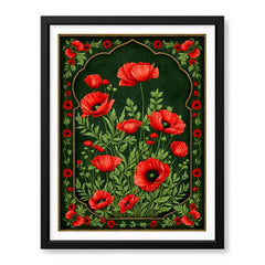 Aesthetic Red & Green Floral Cultural Artwork | Abstract Historical Artwork #00588