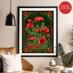 Aesthetic Red & Green Floral Cultural Artwork | Abstract Historical Artwork #00588