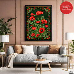 Aesthetic Red & Green Floral Cultural Artwork | Abstract Historical Artwork #00588