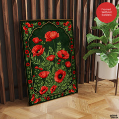 Aesthetic Red & Green Floral Cultural Artwork | Abstract Historical Artwork #00588