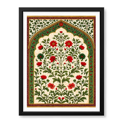 Mughal Era Red & Green Floral Artwork | Abstract Historical Artwork #00590