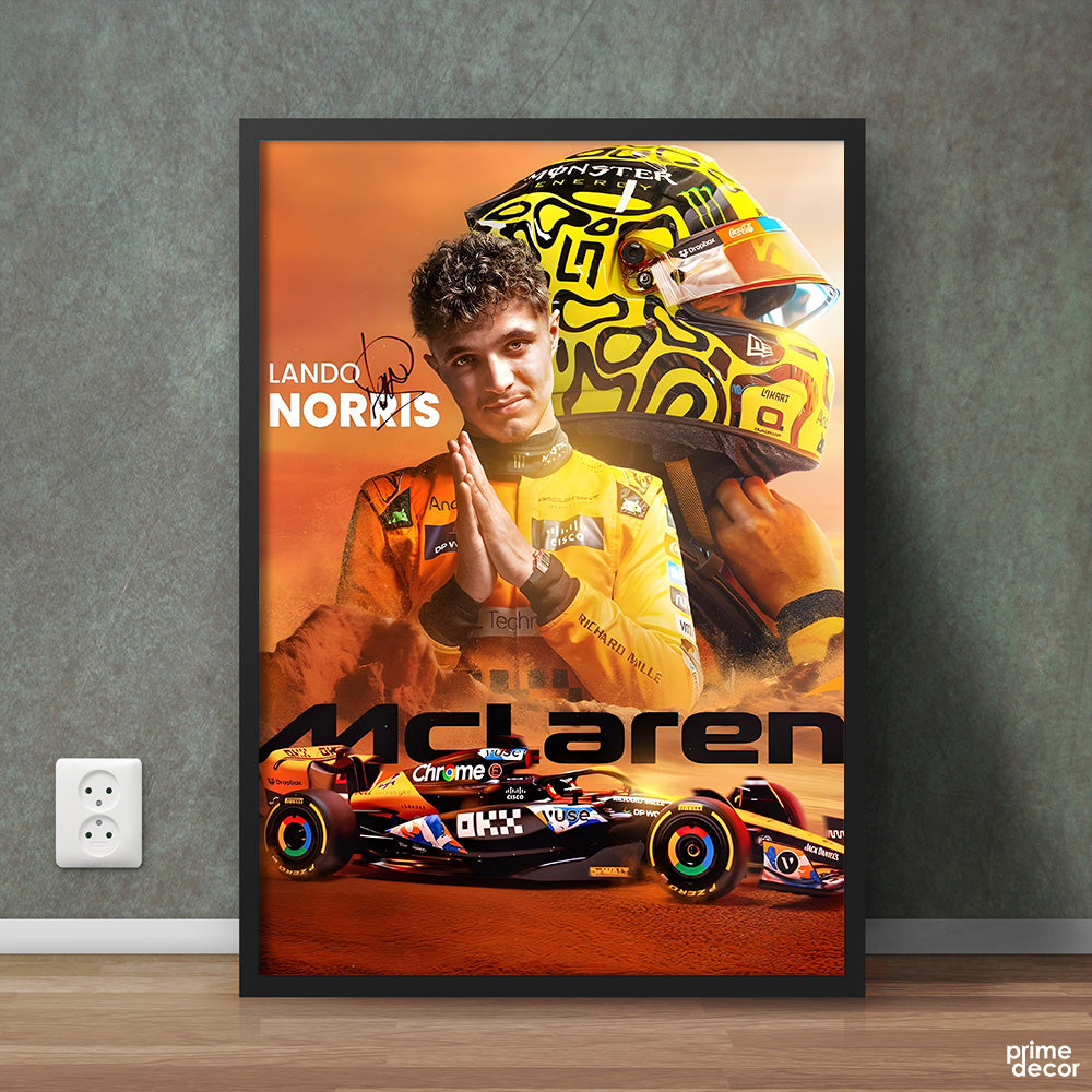 Lando Norris In Action With McLaren Formula 1 Signature | Cars Wall Art - Prime Décor