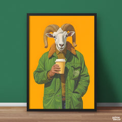 Well Dressed Fashion Goat Having Coffee | Animal Wall Art - Prime Décor