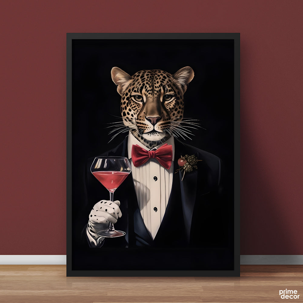 Exotic Cheetah In Suit Having Wine | Animal Wall Art - Prime Décor