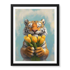 Cute Little Tiger With Beautiful Flowers | Abstract Floral Artwork #00599
