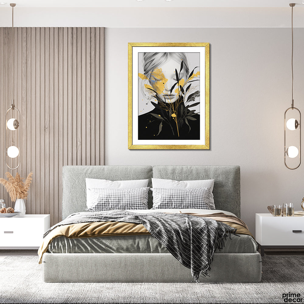 Ginger & Cinder Black & White Woman Floral Splash (Single Panel) Fashion Wall Art - Prime Décor