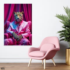 Aesthetic Picture Of A Leopard In Pink Suit (Single Panel) Animal Wall Art