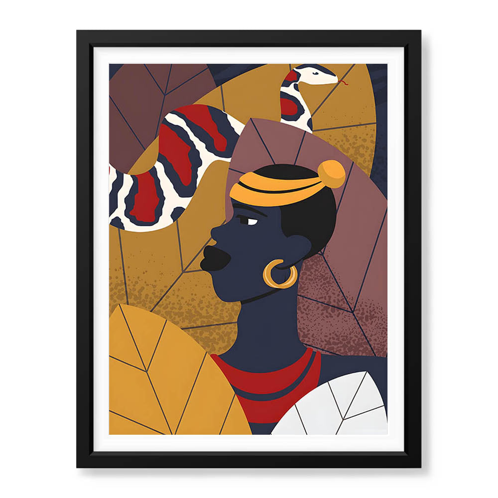 Blue & Gold African Women With Snake Fashion Art | Abstract Fashion Artwork #0059 - Prime Décor
