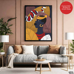 Blue & Gold African Women With Snake Fashion Art | Abstract Fashion Artwork #0059 - Prime Décor