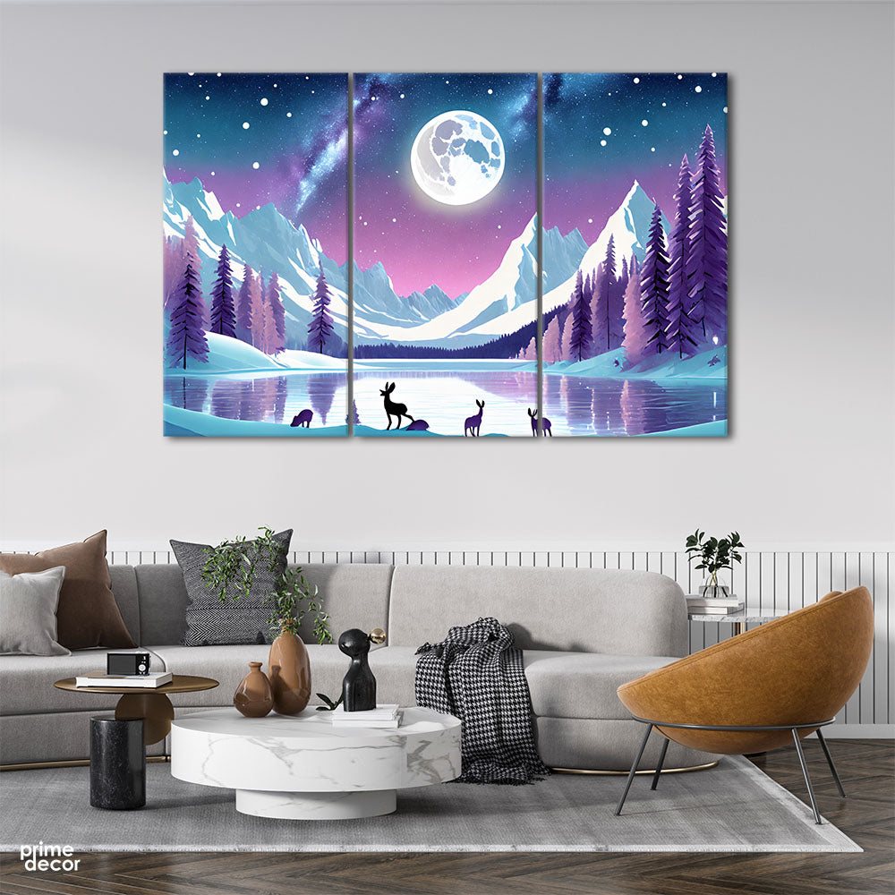 The Aurora Night of Purple Sky (3 Panel) | Places Wall Art - Prime Décor