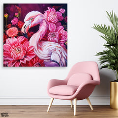 Beautiful Bird With Pink Flowers (Single Panel) Square Wall Art