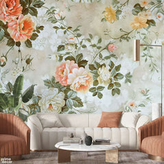 Beautiful Pink & White Flowers With Green Leaves | Floral Wallpaper Mural