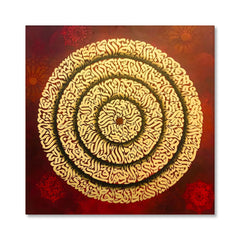Maroon Ayatul Kursi Gold Leaf Original Painting Acrylic Wall Art | Handmade Painting