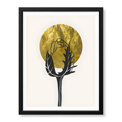 Black Rose Over Golden Moon Design | Abstract Floral Artwork #0060 - Prime Décor