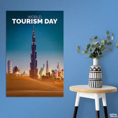 World Tourism Day Typography With World Monuments (Single Panel) Travel Wall Art