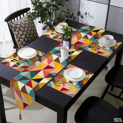 Multicolor Triangular Geometric Pattern | Table Runner and Placemat Set
