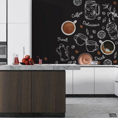 Delicious Fresh Coffee Typography With Abstract Artwork | Cafe Wallpaper Mural