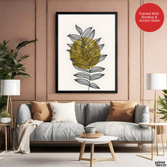 Black Tropical Leaves Over Golden Moon Design | Abstract Floral Artwork #0061 - Prime Décor