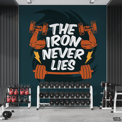 The Iron Never Lies Text With Dumbbells | Gym Wallpaper Mural - Prime Décor