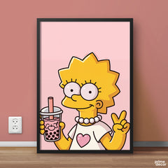 Lisa Simpson With Boba Tea | Cartoon Wall Art - Prime Décor