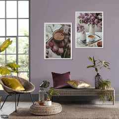 Ferra Purple Flowers & Coffee Cup (2 Panel) Floral Wall Art