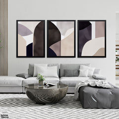Tangerine, Slate & Black Perforated Geometric Texture (3 Panel) Abstract Wall Art