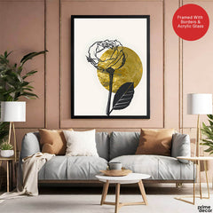 Black Rose Over Golden Moon Design | Abstract Floral Artwork #0062 - Prime Décor