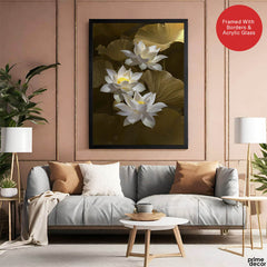 Beautiful White Lillies Over Green Background Floral Design | Abstract Floral Artwork #0063 - Prime Décor