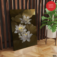 Beautiful White Lillies Over Green Background Floral Design | Abstract Floral Artwork #0063 - Prime Décor