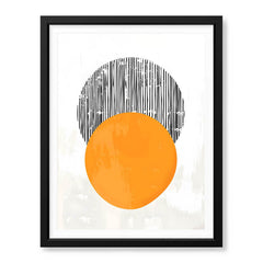 Black Lines Over Orange & White Background Moon Shape Design | Abstract Office Artwork #0064 - Prime Décor
