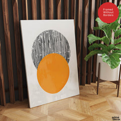 Black Lines Over Orange & White Background Moon Shape Design | Abstract Office Artwork #0064 - Prime Décor