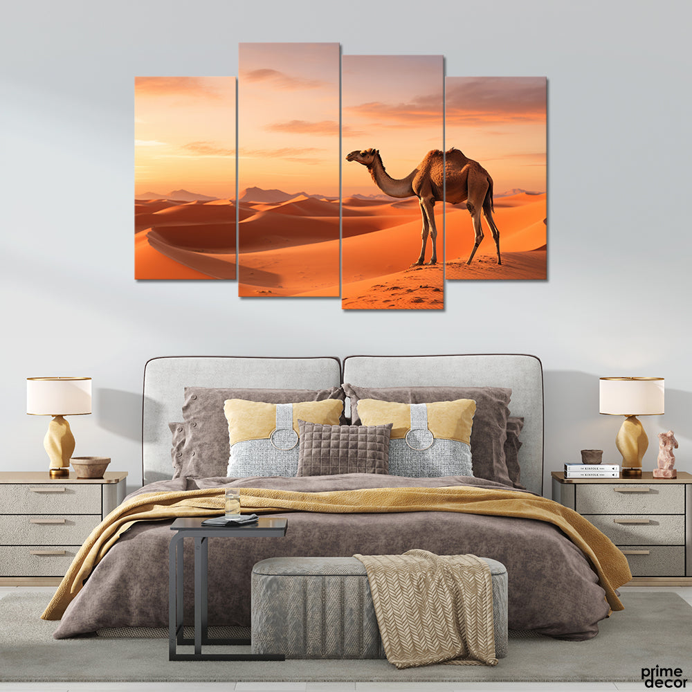 Dromedary Camel In Arabian Desert (4 Panel) Animal Wall Art - Prime Décor