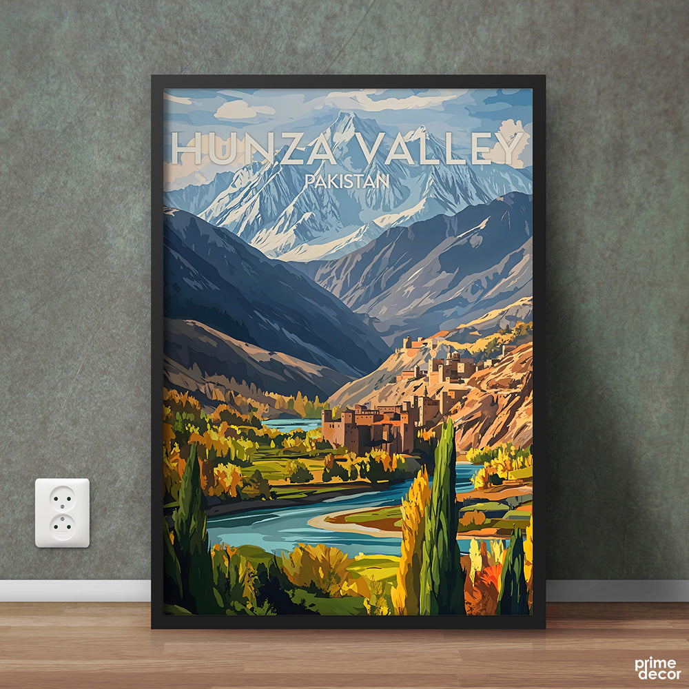 Hunza Valley Pakistan Colorful Illustration Series | Travel Poster Wall Art - Prime Décor
