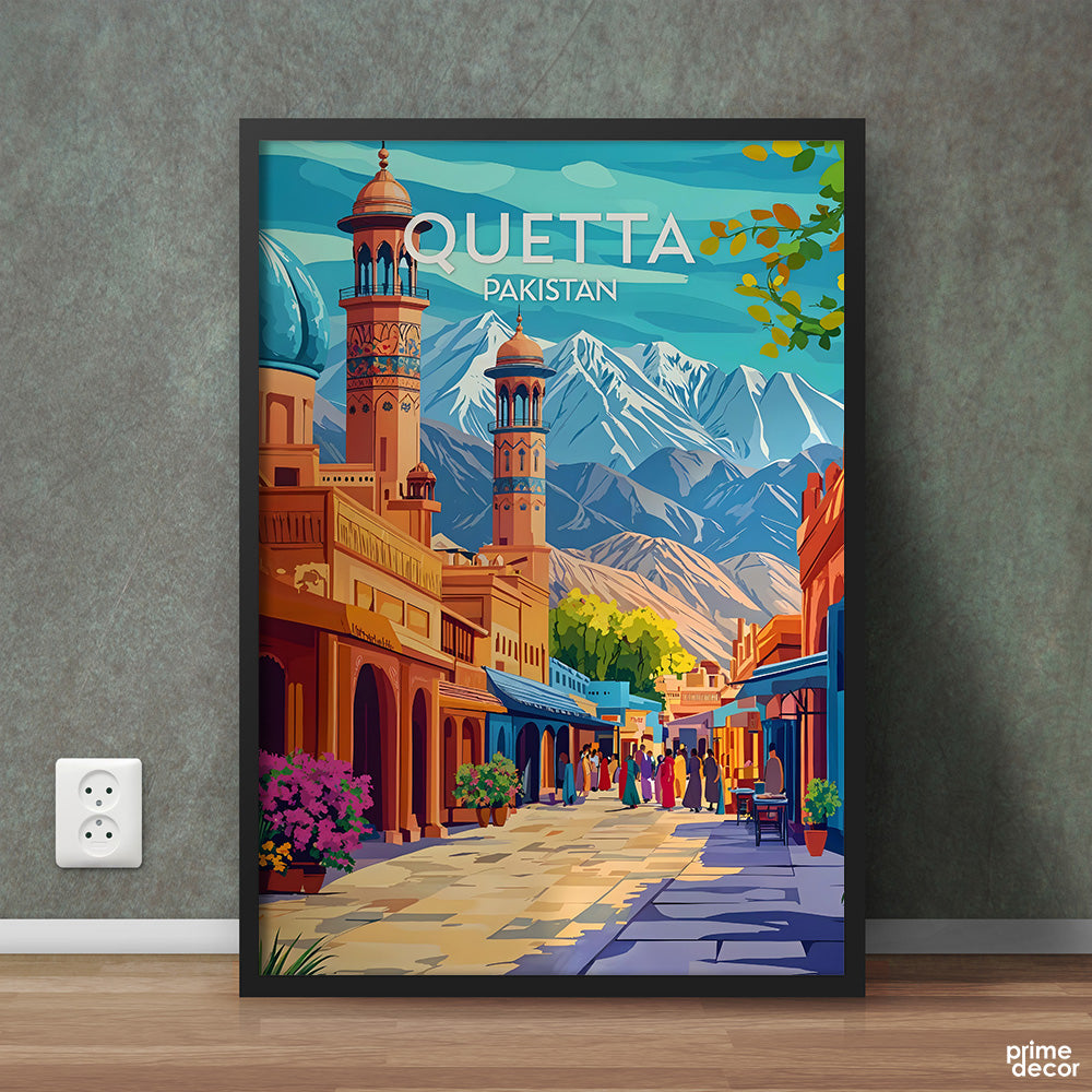 Quetta Pakistan Colorful Illustration Series | Travel Poster Wall Art - Prime Décor