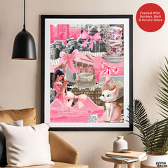 Preppy Pink & White Collage Art | Abstract Fashion Artwork #00658