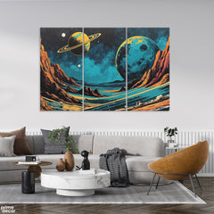 Abstract Artwork Of Planets & Universe (3 Panel) Space Wall Art