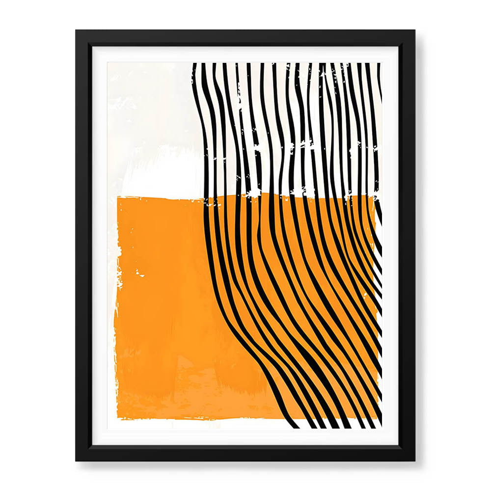 Black Lines Over Orange & White Background | Abstract Office Artwork #0065 - Prime Décor