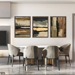 Midnight Slate & Ochre Smoke Ripped Texture (3 Panel) Abstract Wall Art