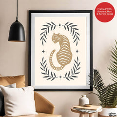 Tiger Portrait Design Over Beige Background | Abstract Animal Artwork #0066 - Prime Décor
