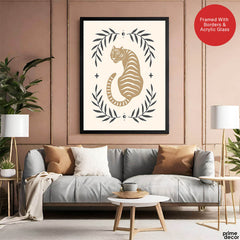 Tiger Portrait Design Over Beige Background | Abstract Animal Artwork #0066 - Prime Décor