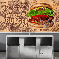 Cheese Delicious Burger Best In Town | Restaurant Wallpaper Mural