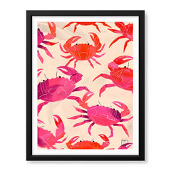 Orange & Pink Coral Crabs Over Beige Background | Abstract Fashion Artwork #00664