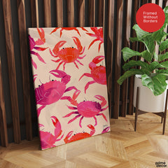 Orange & Pink Coral Crabs Over Beige Background | Abstract Fashion Artwork #00664