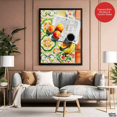 Fruits & Coffee On The Table With Newspaper | Abstract Fashion Artwork #00665