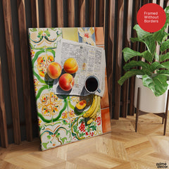 Fruits & Coffee On The Table With Newspaper | Abstract Fashion Artwork #00665
